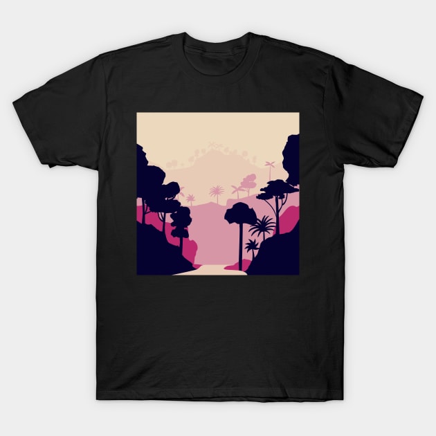 Blush Retro Tropical Palm Trees T-Shirt by DesignIndex